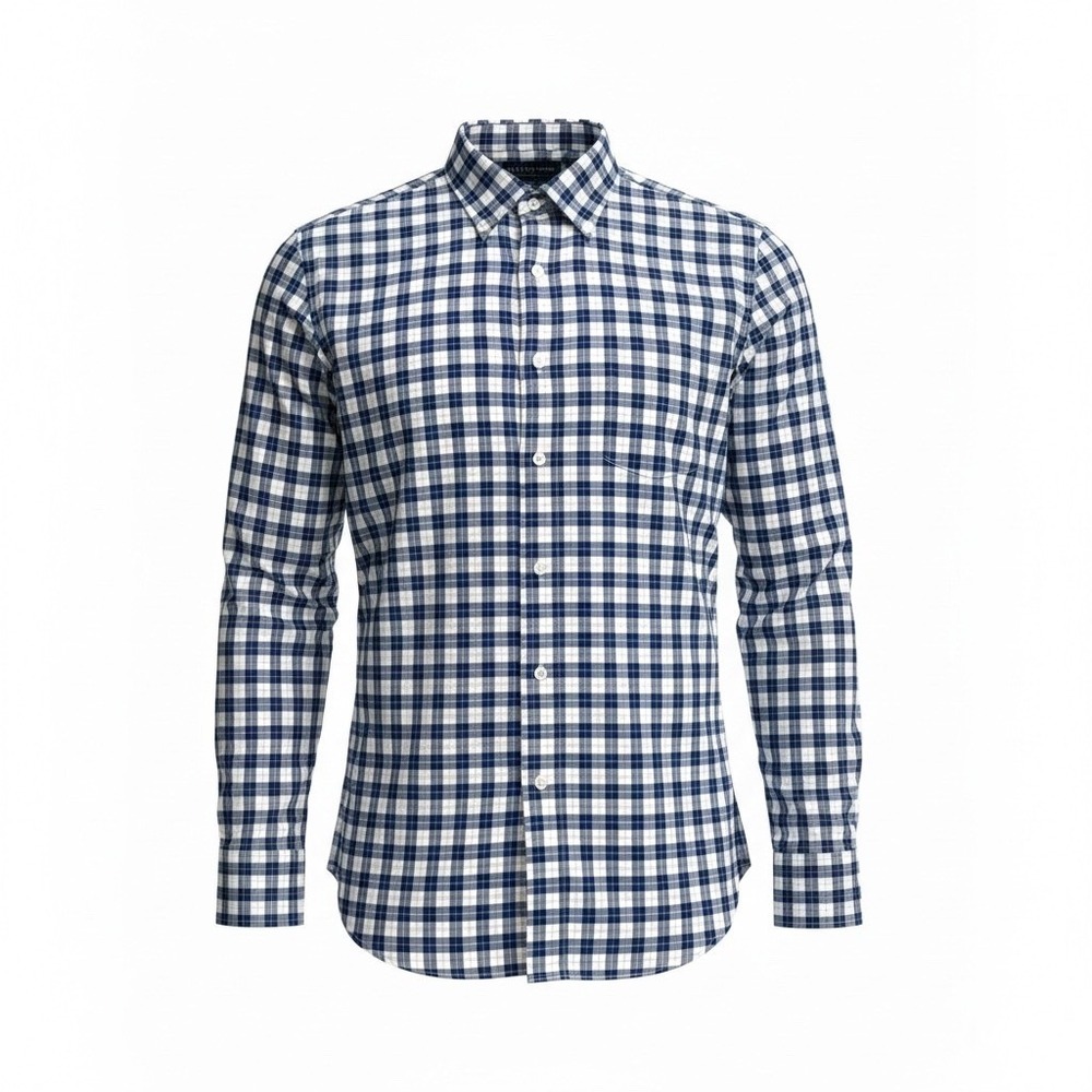 The‎ Mens Store Shirt Large L Blue Gingham Slim Fit Stretch Button Down
